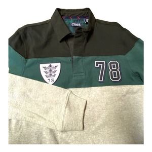 Men's Small Chaps BLUE/GREEN/Gray‎ Short Long Rugby Shirt 100% Cotton 78 New